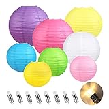 Encham 8X Papierlaterne Bunte Papier Lampions Bunte mit 8 Stück warmweiß LED-Ballons Lichter...