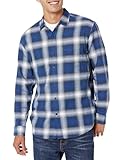 Amazon Essentials Men's Regular-Fit Long-Sleeve Plaid Flannel Shirt, Blue Ombre Plaid, Large