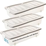 Unterbett Aufbewahrungsbox Flach, 3er Set Unterbettkommoden, 32 Liter mit Rollen, Transparent...