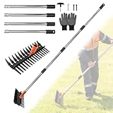 MIGUBIGU Rasenharke Metall, Rasenrechen mit Stiel, Rechen Garten, Vertikutierer Rechen Einstellbare...