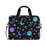 ALAZA Laptoptasche / Umhängetasche, Motiv: Neon, Regenbogen/Sonne, Mond, Sterne, tragbar, mit...