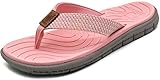 KuaiLu Flip Flops Damen Weich Leder Stoff Zehentrenner Frauen Bade Sandalen Bequeme Breite Füße...