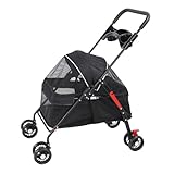 YUYTE Faltbarer Hundebuggy für kleine bis mittelgroße Hunde und Katzen, tragbarer 4-Rad-Hundebuggy...