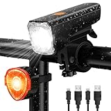 Fahrradlicht LED Set Fahrradbeleuchtung USB Wiederaufladbar Fahrradlampe IPX5 Wasserdichtes...