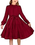 Arshiner Mädchen Kleider Elegant Winter Langarm Swing Festliches Kleid mit Gürtel Kleider für...