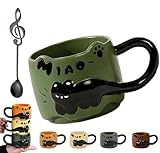 Süße Sachen Keramik Katze Kaffeetasse Teetasse, Katzen tasse Tier Figur mit Löffel, für Frauen...