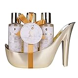 accentra MARBLE Badeset Geschenkset in wunderschönem, goldenem Pumps 4-teiliges Badeset Beautyset...