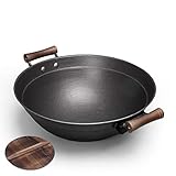 JYBNBBE Wokpfanne aus Gusseisen, großer Wok, altmodischer Wok mit Zwei Ohren und rundem Boden,...