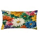 Kissenbezug Blume Kissenbezüge 50x80 cm Weiß Leinen Sofakissen, Rechteckige Dekokissen mit...