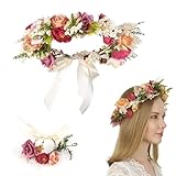 HIQE-FL Blume Krone,Braut Haarschmuck mit Armband-Set,Haar Garland,Blumenkranz Haare,Blumenkranz...