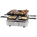 ProfiCook® Raclette 4 Personen | inkl. 4 Pfännchen und 4 Holzspachtel | Wendegussplatte für...
