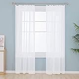Deconovo Voile-Gardinen, für Wohnzimmer, mit Kräuselband für Klemmensystem, Weiß, 245 x 140 cm,...