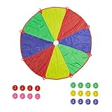 Relaxdays Schwungtuch Kinder, Ø 3,5 m, 20 Bälle, 8 Griffe, Schwingtuch, Regenbogen Tuch draußen,...