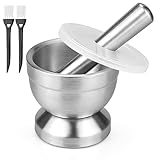 Mörser mit Stößel, Edelstahl Mörser & Stößel Set mit Deckel & Reinigungsbürste Klein Mörser...