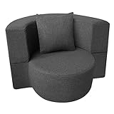 ANONER Rund Moderne Klappsofa, 100cm Durchmesser Boden Futon Sofa, Bodenstuhl Ausklappbar mit Memory...