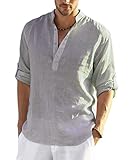 COOFANDY Herren Leinenhemd Stehkragen Langarm Sommerhemd Regular Fit Casual Leinen Shirt Strand...