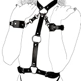 NEEMOSI Leder Harness Damen Body mit Handschellen Punk Bondage Brust Geschirr Halsband Sexy...