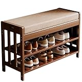 Schuhbank mit 3 Ebenen, Bambus, mit Kissen, für Eingangsbereich und Bettende, stilvolle...