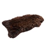 Lammfell Braun 100-110 cm - Weich Schaffell Echt - Natürliche Teppich Wohnzimmer - Flauschig Deko...