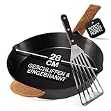 Moritz & Moritz Gusseisenpfanne Induktion 28 cm - Voreingebrannte Antihaft Pfanne Gusseisen...