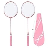 Badmintonschläger 2er-Set, leichte Hochleistungs-Badmintonschläger aus Eisenlegierung, rosa,...