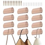 Deuson 12 Stück Wandhaken Holz Rund,Garderobenhaken Holz,Kleiderhaken Wand,Buchenholz Kurz...