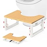 GLARETEX Toilet Stool Squat Adult Foldable WC Hocker Metal Leg & Bamboo Surface Height Adjustable...