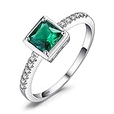 JewelryPalace Quadrat Simulierter Grün Smaragd Ring Verlobungsring Damen, Grün Schmuck Set, Ring...