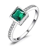 JewelryPalace Quadrat Simulierter Grün Smaragd Ring, Verlobungsring Damen, Schmuck Set, Silber 925...