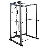 Train Hard Power Rack Cage mit Latzug, Kabelzug und Klimmzugstange, Massive Kraftstation geprüfte...