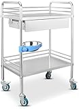 Medizinischer Wagen aus Edelstahl mit Schublade und Rollen für Labor, Krankenhaus, Zahnarztpraxis