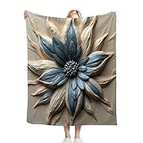 Fotmung Kuscheldecke Flauschig 220 x 240 Blaue Blumen, Weiche Warme Flanell Wurfdecke für Bett...