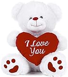 Paws Weißer Teddybär mit rotem Herz mit Aufschrift I Love You, 26,7 cm