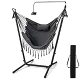 COSTWAY Hängesessel mit Gestell, höhenverstellbarer Hängesitz mit Handyhalter, Kissen &...