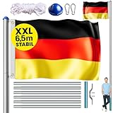 MONZANA® Fahnenmast 6,5m Seilzug Bodenhülse inkl. Deutschland Flagge Deutschlandfahne Fahne...