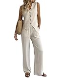 Fakanhui 2-teiliges Damen-Outfit aus Leinen, Sommer-Weste, Anzug-Set, weites Bein, Hose, Business,...
