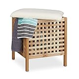 Relaxdays Badhocker Walnuss mit Wäschesammler HBT: 52 x 49 x 49 cm Badhocker mit Sitzkissen aus...