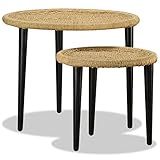ULUYYUC Couchtisch-Set 2-TLG. Naturjute Beistelltisch mit Stahlgestell für Wohnzimmer Handgefertigt...