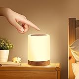 Aisutha LED Nachttischlampe Touch Dimmbar mit 10 Farben und 4 Modi, Holzmaserung Nachtlicht USB...
