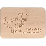 Spruchreif | Frühstücksbrettchen 'Stark in den Tag' T-Rex | Brotzeitbrett aus Buchenholz mit...
