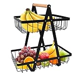 ANNTIM 2 Stockig Obstkorb Etagere, Obstschale Etagere mit Holzgriff, Obst Etagere 2 Stöckig, Metall...