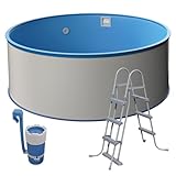 Medipool Schwimmbecken-Set Ø 3,50 x 1,20 m, Rundform, weiße Stahlwand, Blaue Innenhülle, Made in...