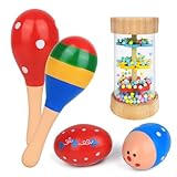 Hölzerne Baby Spielzeug, 5 Stück Mini hölzerne Maracas Eierschüttler und Regen-Stock Rasseln...