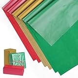 Weihnachten Seidenpapier Set, 60 Blatt Gold, Grün, Rot 50x35cm Geschenkpapier Bastelpapier zum...