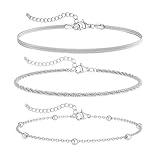 COYUN 3 Stück Silber Fußkettchen für Damen, Doppelte Fußkette für Frauen, Eleganter und...