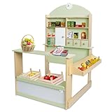 Coemo Kaufladen Kinder Kaufmannsladen Lilly Holz Verkaufsstand mit 3 Schubladen Schrank Uhr Theke...