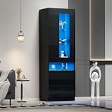 YAIXBNG Vitrine mit LED Beleuchtung Vitrinenschrank Standvitrine Stauraumvitrine Schrank...