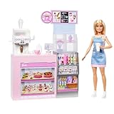 Barbie Naschcafé Spielset mit Blonder Barista-Puppe und über 12 Zubehörteilen, darunter...