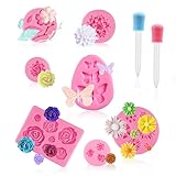 Xmart 7 Stück Rosa Fondant Silikonformen Blume 3D Backform Kommt mit 2 50 ml Tropfern Silikonform...