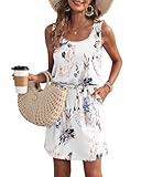 WNEEDU Sommerkleid Damen Ärmellose Strandkleid Damen U-Ausschnitt KordelzugKleid Luftiges Kleid...